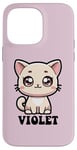 Coque pour iPhone 14 Pro Max Violet Motif chat mignon pour fille Violet