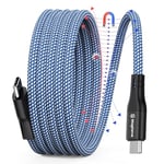 Magtame Magnetic USB C Cable, Coiled USB C to USB C Cable 60W(3A), 1M Flexible USB C Cord, Nylon Braided Type C Fast Charging Cable Compatible with iPhone 15, for Samsung, Pad,USB C Device,Blue