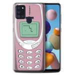 Phone Case for Samsung Galaxy A21s 2020 Retro Phones Pink Nokia 3310 Transparent Clear Ultra Soft Flexi Silicone Gel/TPU Bumper Cover