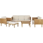 Salon de Jardin Beige Clair en Bois d'Acacia 6 Places Canapés Fauteuil Pouf Table Baratti