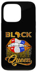 Coque pour iPhone 13 Pro Patriotic Black Queen Drapeau américain Lèvres Black Girl Magic