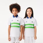 Lacoste Polo Tennis Édition Roland-Garros en Piqué Ultra Dry Taille 6 ans Blanc/vert/bleu Marine