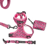 Paw Highness Ensemble Harnais, Collier, Laisse et Porte-Sac à déjections Canines Rose Taille S