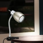 Lampe à pince nickel mat Lampe à pince Lampe à pince LED avec prise, lampe de table liseuse, spot mobile, métal noir, 1x LED 3W 250Lm 3000K, HxA