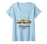 Womens Jerusalem Israel Skyline Jewish Israeli Souvenir Women Men V-Neck T-Shirt