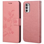 Läderfodral Fjärilar Motorola Moto E32 Rosa