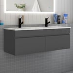 Meuble de salle de bain double vasque 120 cm, meuble suspendu avec 2 portes, anthracite