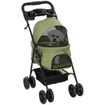 PawHut Poussette buggy pliable chien chat panier rangement porte-gobelets tissu 300D Oxford imperméable 4 roues vert