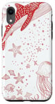 iPhone XR Red Outline Drawing of Whale Shark and Starfish Case