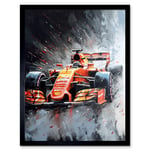 Race Car and Driver Grand Prix Orange and Grey Art Print Framed Poster Wall Decor 12x16 inch