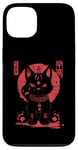 Coque pour iPhone 13 Chat Maneki-Neko en colère porte-bonheur avec art japonais Kanji