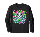 Beloved Cat with Green Leaves Cat Lovers Pink Waterfalls Long Sleeve T-Shirt