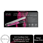 Envie 2in1 Cordless Hair Straightener & Curler Rechargeable Tool, Grey/Rose Pink