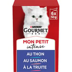 GOURMET MON PETIT INTENSE | Chat | Effilés en sauce | Thon, Saumon, Truite | Lot de 8 de 6 x 50 g | Sachet Fraicheur