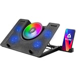 KLIM Nova + Laptop Cooling Stand with RGB backlighting + 11" - 19" + Gaming Laptop Cooling Pad For Desk + USB Powered Fan with metal grid + Stable And Silent + Compatible Mac And PS4 + New Version