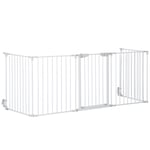 Pet Gate Dog Playpen for Indoor Stair Barrier with Walk Through Door White