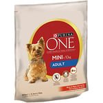 Purina ONE Mini <10 kg Nourriture pour petits chiens adultes avec bœuf et riz, 8 sachets de 800 g