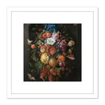 De Heem Still Life Festoon Of Fruit And Flowers 8X8 Inch Square Wooden Framed Wall Art Print Picture with Mount