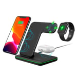 MOSHOU QI Charger, 3 in 1 Wireless Charging Station, 10W Charging Stand Pad Dock Compatible with Apple i-Product Phone Watch, Air Pods 2 / Pro, 15W Fast Charging for Samsung, Huawei,Xiaomi (Black)