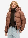 Superdry Hooded Sports Padded Bomber Jacket - Brown, Brown, Size 12, Women