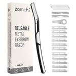 ZOMCHI Rasoir à sourcils et rasoir pour le visage pour femmes et hommes, manche en métal réutilisable avec 11 lames de recharge, rasoir Dermaplane avec capuchon de protection en silicone - Argent poli