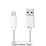 Nedis Lightning Kabel | USB 2.0 | Apple Lightning 8-pin | USB-A Han | 480 Mbps | Nikkelplateret | 2.00 m | Runde | PVC | Hvid | Box