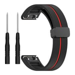 Garmin Fenix 7 Pro etc. 22mm Magnetiskt klockband - Svart med rött