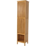 Armoire haute en teck HHG 494, armoire de salle de bain, 2 portes 5 compartiments, teck de qualité B-Grade (bois de cœur, 20-30 ans) 181x41x35cm