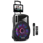 Fenton FT-15LED Portable Karaoke Machine Speaker Set PA System with Bluetooth, 1 Wireless Microphone, Disco Light Effect & Tablet Mount - Battery or Mains Powered