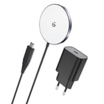 Mag-Safe Chargeur avec Adaptateur USB-C, Chargeur magnétique sans Fil Rapide pour iPhone 15/14/13/12 séries et AirPods Ultra Slim Charge sans Fil inductive (Gris)
