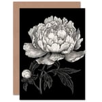 A Peony Flower Bloom Black White for Wife Her Birthday Blank Greeting Card