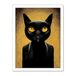 Doppelganger33 LTD Black Cat Le Chat Noir Modern Mustard Artwork Framed Wall Art Print 18X24 Inch