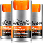 3x Loreal Men Expert HYDRA ENERGETIC Daily Anti Fatigue Face Moisturiser 50ml