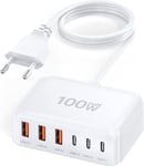 Chargeur Usb C,100w 6 Port Prise Usbc Chargeur Rapide Iphone,Multiprise Usb Pd+Qc 3.1a Type C Adaptateur Pour Iphone 15 14 13 12 11 Pro Max X Xs Xr 8 7 6s Plus Mini Se,Ipad,Samsung Galaxy