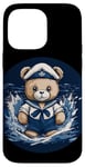 Coque pour iPhone 14 Pro Max Ours en peluche amusant avec voile dans un joli costume de marin