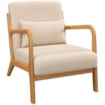 HOMCOM Fauteuil de Salon avec Cadre en Bois Massif Fauteuil Lounge - Assise Profonde - accoudoirs - Aspect Velours Beige