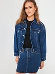 Calvin Klein Jeans 90s Denim Trucker Jacket - Blue, Blue, Size S = Uk 8, Women