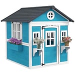 Outsunny Cabane Enfant extérieur, Maison Enfant extérieure, avec Porte, fenêtres et jardinières, cabane de Jardin pour Enfant, 114 x 126,4 x 135 cm, Bleu