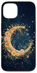 iPhone 13 Floral Crescent Moon Stars Dark Blue Cottagecore Botanical Case