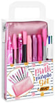 BIC Pink & Purple Party Set - 1 Trousse, 2 Stylos-Bille/1 Stylo Gel Effaçable/1 Crayon à Papier avec Gomme/1 Stylo Feutre/3 Marqueurs Permanents/1 Porte-Mines