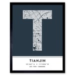 Tianjin China City Map Modern Typography Stylish Letter Framed Word Wall Art Print Poster for Home Décor