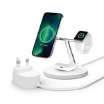 Belkin MagSafe 3 in 1 Wireless Charging Station, 15W iPhone and Apple Watch Fast Wireless Charger, AirPods Charging Station for iPhone 15, 14, 13, 12 Series, Apple Watch 9, 8, 7, SE, Ultra - White