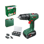 Bosch Home and Garden Perceuse-visseuse à percussion sans fil Bosch EasyImpact système 18V-40 (1 batterie 2,0 Ah, kit de fixation 173 pièces, dans coffret de transport) - Édition Amazon, Vert