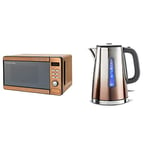 Russell Hobbs RHMD804CP Copper Digital Microwave, Steel/Plastic/Glass & 25113 Eclipse Polished Stainless Steel and Copper Sunset Ombre Electric Kettle, 3000 W, 1.7 Litre