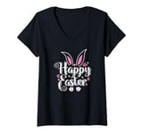 Womens Happy Easter Easter bunny colorful Easter Eggs V-Neck T-Shirt