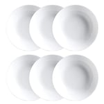 Luminarc Set de 6 assiettes creuses sans aile en verre opale extra résistant, Blanc, 20 cm