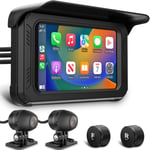 Ecran Carplay Android Auto sans Fil pour Moto,Dashcam Moto avec Camera Avant et Arriere 1080P,GPS,TPMS,Écran Tactile 5 Pouces