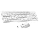 LeadsaiL Wireless Keyboard and Mouse Set, 2.4GHz USB Computer Keyboards and Mouse Combo, Soft Touch, Full Size UK QWERTY Layout with 12 Multimedia Shortcuts for HP/Lenovo Laptop and Mac-White