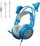 SOMiC G951S Blue Gaming Headset with Mic for Xbox One, PS5, PS4, PC, Removeable Cat Ear Headphone for Girls Women, with 3.5mm Plug/Control Box