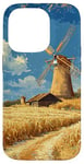 iPhone 14 Pro Wheat Fields With Windmills Landscape Vintage Graphic Case